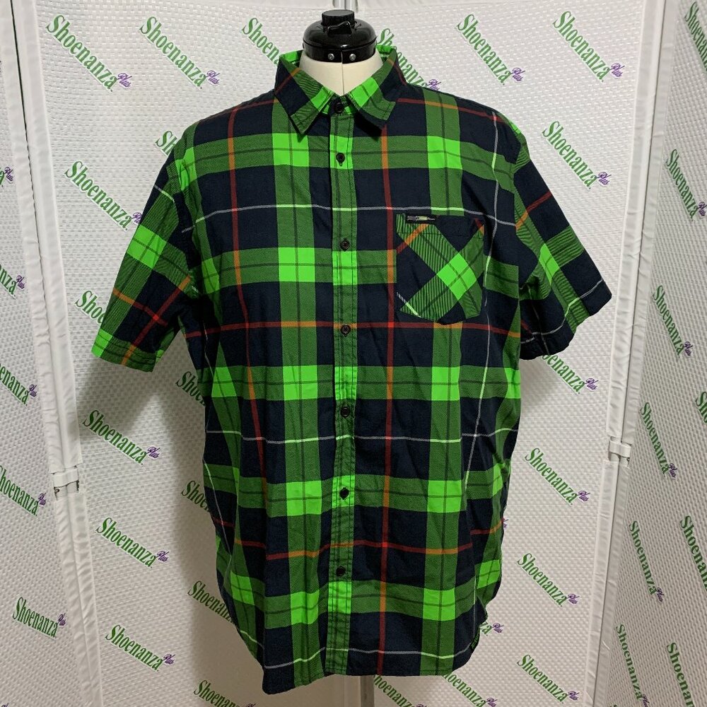 Middle Of Beyond Button Down Shirt Re-Animator MOB Plaid Green Black Mens M
